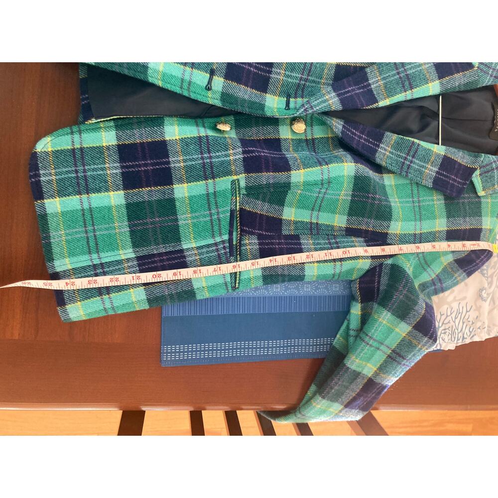 Talbots Classic Preppy Shetland Wool Blazer Aspen Plaid Tartan Turquoise Blue 8 - Picture 13 of 14